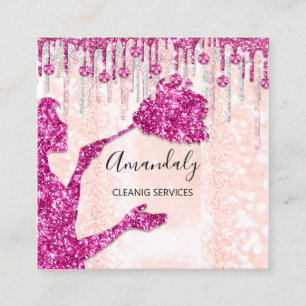 Maid House Städning Services Logotyp Silver Rosa  Fyrkantigt Visitkort