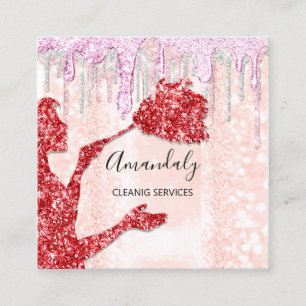 Maid House Städning Services Logotyp Silver Rosa Fyrkantigt Visitkort