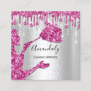 Maid House Städning Services Logotyp Silver Rosa Fyrkantigt Visitkort