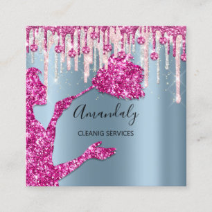 Maid House Städning Services Logotyp Silver Rosa Fyrkantigt Visitkort