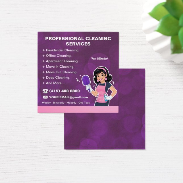 Maid Janitorial Lady House Cleaning Service Fyrkantigt Visitkort (Skivbord)