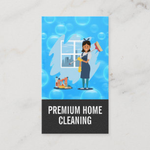 Maid med Broom och Städning Verktyg Visitkort