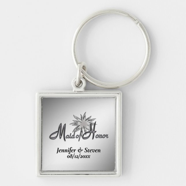 Maid of Honor Black and White Custom Keychains Fyrkantig Silverfärgad Nyckelring (Framsidan)