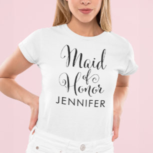 Maid of honor Black Modern Script Personligt bröll T-shirt