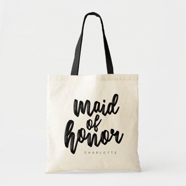 Maid of honor Black Script Tote Bag - Anpassade Tygkasse (Framsidan)