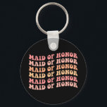 Maid of honor Bridesmaid Retro Groovy Bachelorette Nyckelring<br><div class="desc">Maid of honor Bridesmaid Retro Groovy Bachelorette Party</div>