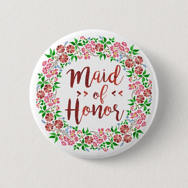 Maid of honor Bröllop Blommigt Vattenfärgsfärg Ros Knapp (Framsida)