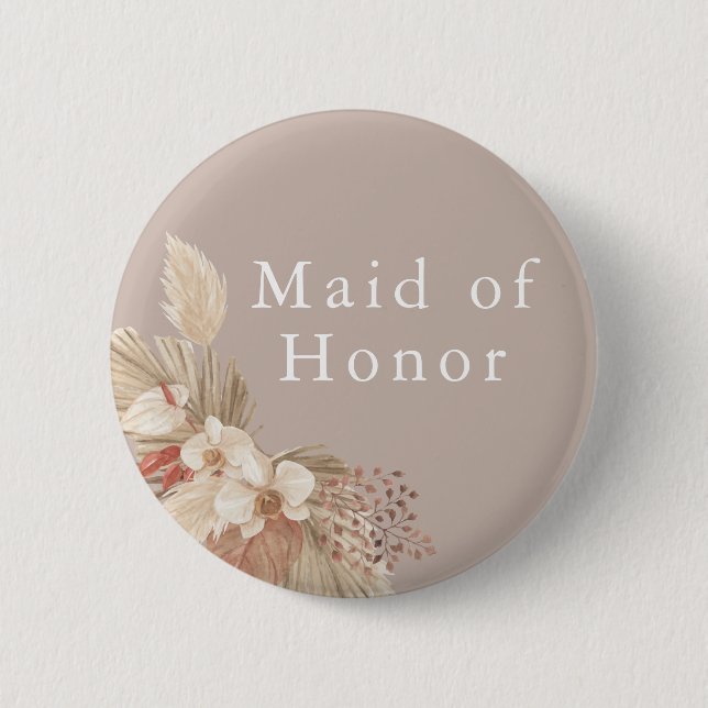 Maid of honor Bröllop Boho Pampas Grass Button Knapp (Framsida)