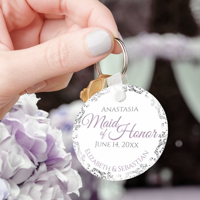 Maid of honor Bröllop Gift Lavender Lila & Grått Nyckelring (Skapare uppladdad)
