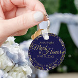 Maid of honor, Bröllop, havets havsblått och Guld Nyckelring<br><div class="desc">Dessa nyckelkedjor är designade för ge som Maid of honor i er bröllopsfest. De har en enkel men ändå elegant utformning med en marin blå bakgrund, guld och en gyllene faux foil blommigt snöre gräns. Perfekt för att tacka Maid of honor för att ni är en del av er speciella...</div>