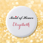 Maid of honor Bröllop Möhippa Bachelorette Party Knapp<br><div class="desc">Vackert,  elegant,  roligt,  coola,  anpassningsbar,  personlig,  snyggt runt återknapp för Maid of honor för möhippa,  bachelorettfest,  bröllopsfest.</div>