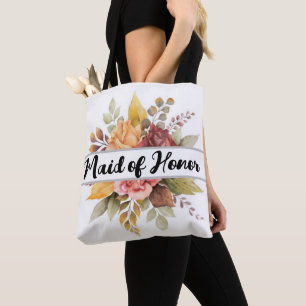 Maid of honor Burgundy Blommigt text faller under Tygkasse