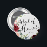 maid of honor Burgundy Bouquet Personligt bröllp Knapp<br><div class="desc">Lite för ditt ultraspeciella Maid of honor.  En unik personlig namn Burgundy Bouquet-temaknapp.</div>