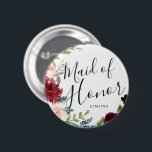 maid of honor Burgundy Bouquet Personligt bröllp Knapp<br><div class="desc">Lite för ditt ultraspeciella Maid of honor.  En unik personlig namn Burgundy Bouquet-temaknapp.</div>