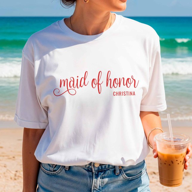 Maid of Honor Calligraphy Red Bach  T Shirt (Skapare uppladdad)