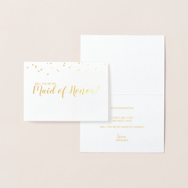 Maid of honor Elegant Confetti Guld Folierat Kort (Display)