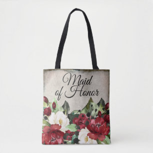 Maid of honor Elegant Red Blommigt Goth Bröllop Tygkasse