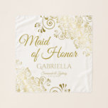 Maid of honor enkel Chic Guld Filigree Bröllop Sjal<br><div class="desc">Denna vackra chiffonsjal är designad som en bröllop-gåva eller en tjänst för Maid of honor. Designat för att samordna med vår guldfärja Elegant bröllop Suite har den en ornerad blommigt guld faux foil som blomstrar gräns med texten "Maid of honor" och ställe för att komma in i hennes namn, parets...</div>