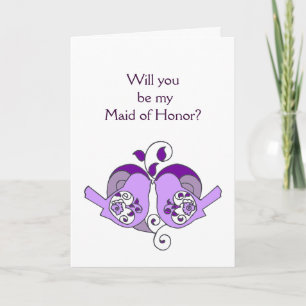 Maid of honor för hjärta för purpurfärgad fågel inbjudan