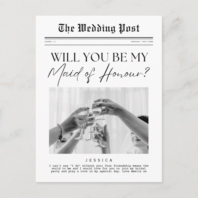 Maid of honor Frieri, UK Anpassade Newspaper Vykort (Framsida)