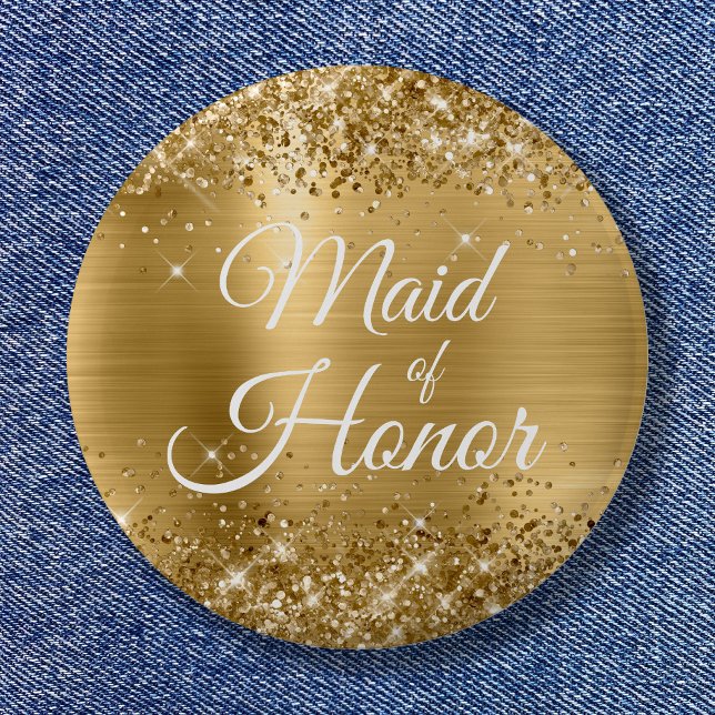 Maid of honor Glittery Gold Foil Knapp (Maid of Honor Glittery Gold Foil Button)