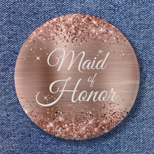 Maid of honor Glittery Ro Gold Foil Knapp (Maid of Honor Glittery Rose Gold Foil Button)