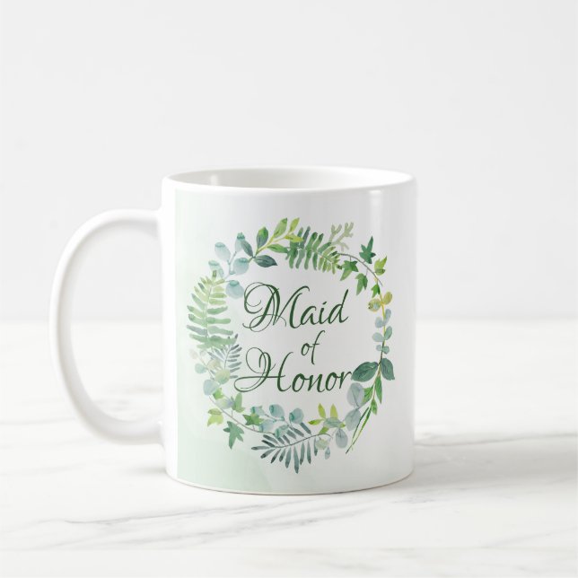 Maid of honor Greenery Watercolor Kaffemugg (Vänster)