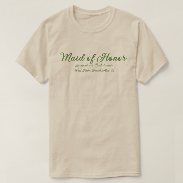 Maid of honor Grönt Beige Bröllopsfest Outfit T Shirt (Design framsida)