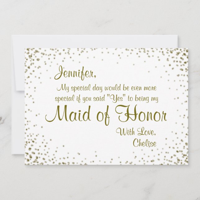Maid of honor | Guld Confetti Inbjudningar (Framsida)