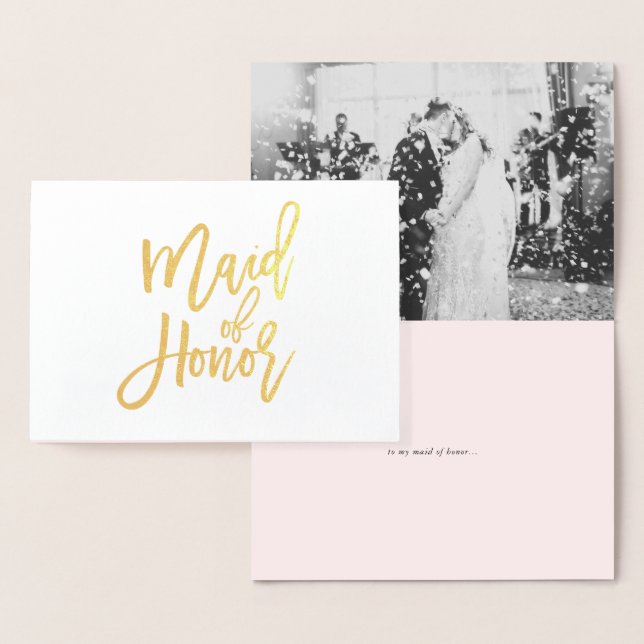 Maid of honor Hand Lettering av fotopapportet Folierat Kort (Display)