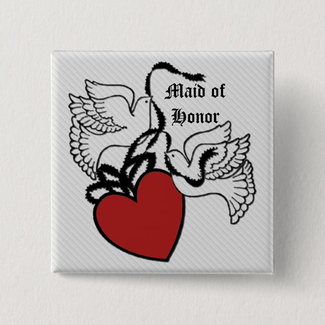 Maid of honor Heart Doves Button Knapp (Framsida)