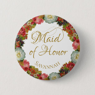 Maid of honor Hösten Blommigt Bröllop Namn bricka Knapp