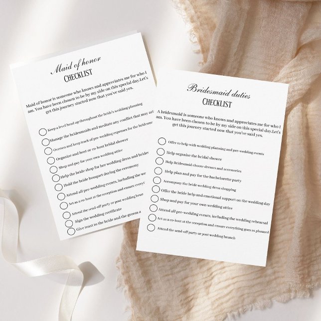 Maid of honor-kontrollista, party info inbjudningar (Skapare uppladdad)