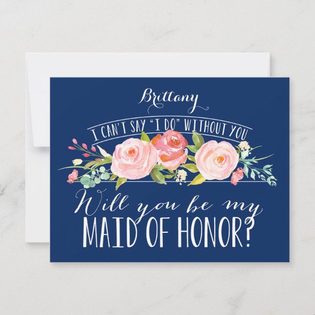 Maid of honor kort för marinmarinbriljant Blommigt (Framsida)