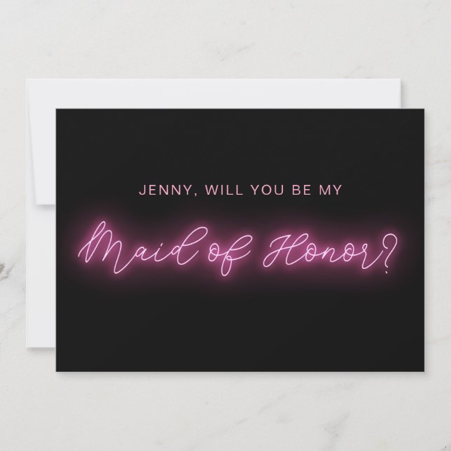 Maid of honor-kort med svart och Rosa Neon Glow Li Inbjudningar (Framsida)