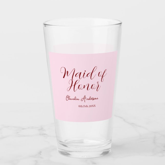 Maid of honor mauve name date pink pastel brides glaskopp (Framsida)