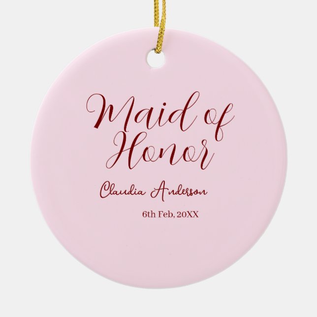 Maid of honor mauve name date pink pastel brides julgransprydnad keramik (Framsidan)