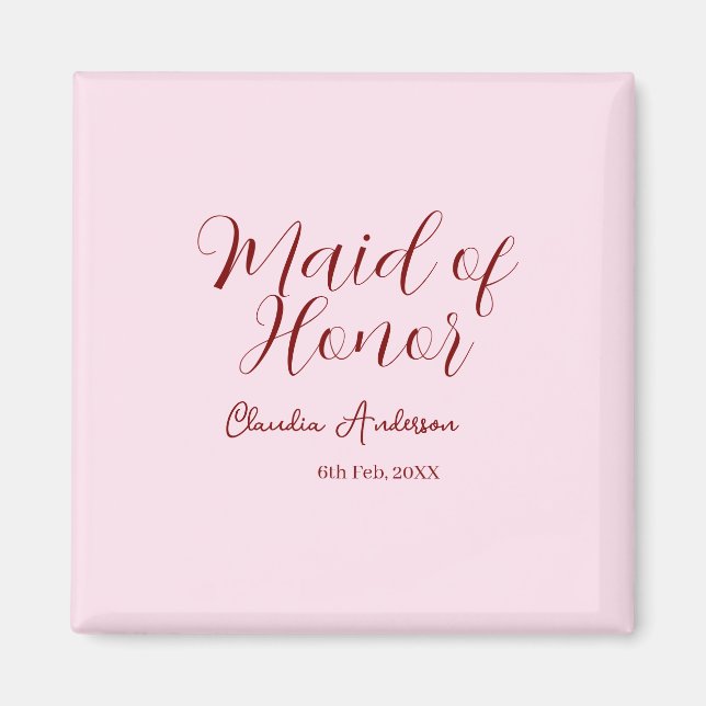 Maid of honor mauve name date pink pastel brides magnet (Framsidan)