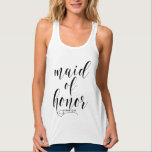 Maid of honor Modern Calligraphy Anpassningsbar Linne Med Racerback<br><div class="desc">Modern och snyggt "maid of honor"-skjorta med modern kalligrafi. Den här skjortan kan vara personlig,  perfekt för möhippa och andra möhippor.</div>