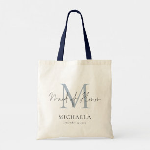 Maid of honor Monogram första Namn-skriptblått Tygkasse