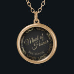 Maid of honor Personlig Bröllop Necklace Gift Guldpläterat Halsband<br><div class="desc">Detta vackra halsband i guld är designat som en bröllop-gåva eller tjänst för Maid of honor. Designat för att samordna med vår guldfärja Elegant bröllop Suite, har den en guld faux foil som blomstrar gräns med texten "Maid of honor" och en ställe för att komma in i hennes namn. Snyggt...</div>