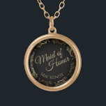 Maid of honor Personlig Bröllop Necklace Gift Guldpläterat Halsband<br><div class="desc">Detta vackra halsband i guld är designat som en bröllop-gåva eller tjänst för Maid of honor. Designat för att samordna med vår guldfärja Elegant bröllop Suite, har den en guld faux foil som blomstrar gräns med texten "Maid of honor" och en ställe för att komma in i hennes namn. Snyggt...</div>