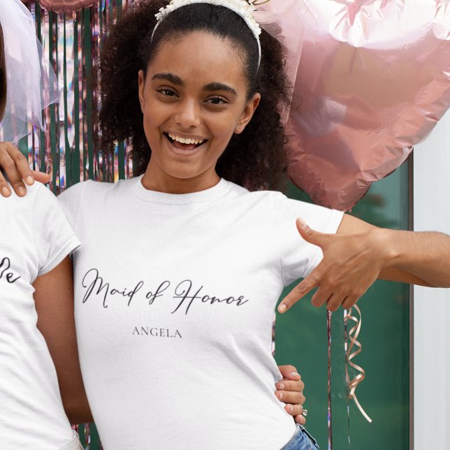 Maid of honor Personlig Chic minimalistisk Bröllop T Shirt (Skapare uppladdad)