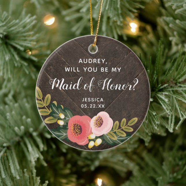 Maid of honor Personlig Farmhouse Boho Blommigts Julgransprydnad Keramik (Träd)