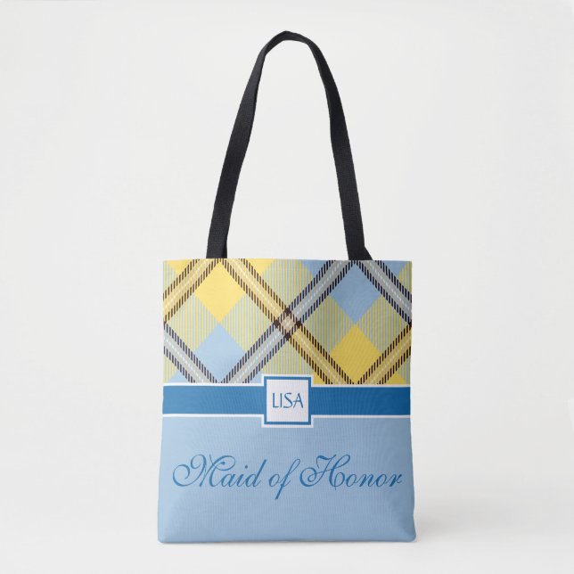 Maid of honor Personlig Namn Tartan Bridesmaid Tygkasse (Framsida)
