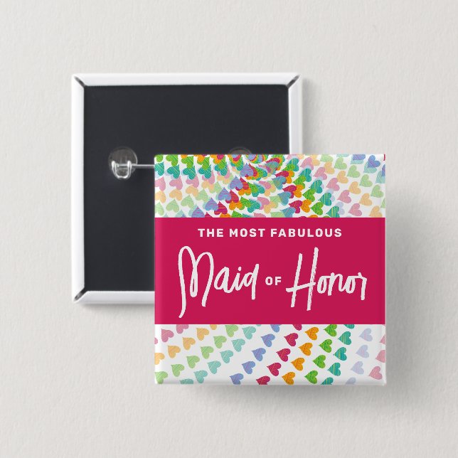 MAID OF HONOR Rainbow Hearts Sprinkles Bröllop Knapp (Framsida & baksida)