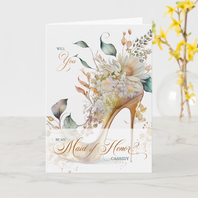 Maid of Honor Request Botanical Wedding Shoe Kort (Gul blomma)
