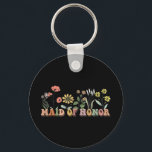Maid of honor Retro Groovy Brudens sida Bridesmaid Nyckelring<br><div class="desc">Maid of honor Retro Groovy Brudens sida Bridesmaid Womens 1</div>