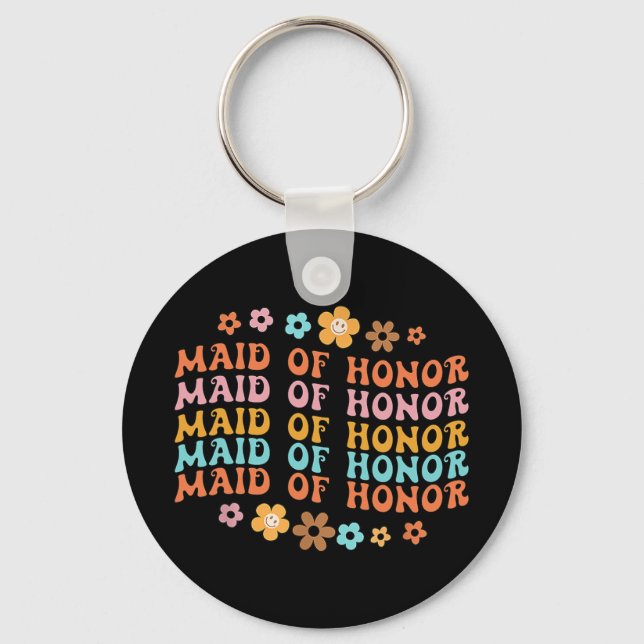 Maid of honor Retro Groovy Brudens sida Bridesmaid Nyckelring (Framsida)