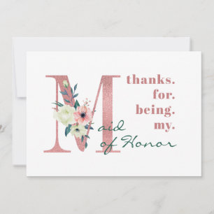 Maid of honor Rosa Blommigt Brev Bröllop Tack Kort